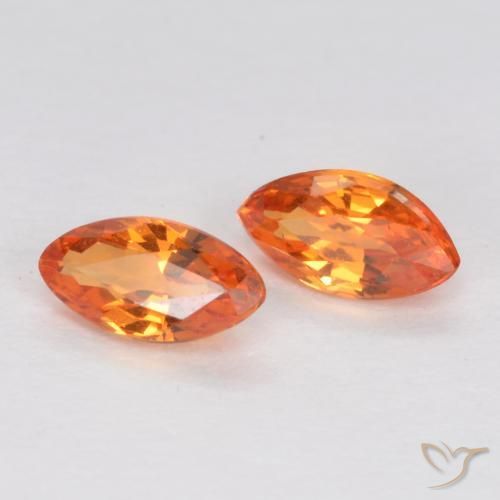 0.39 ctw Orange Sapphire Stones, Natural Sapphire in Marquise Facet Shape for Sale