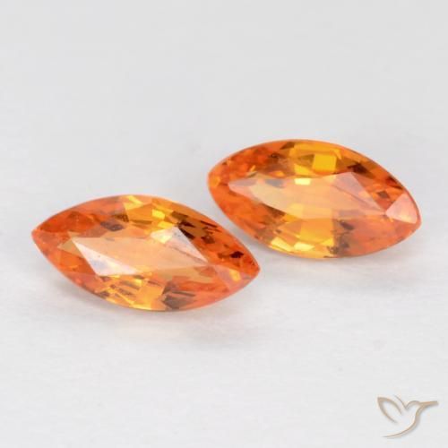 0.42 ctw Orange Sapphire Stones, Natural Sapphire in Marquise Facet Shape for Sale