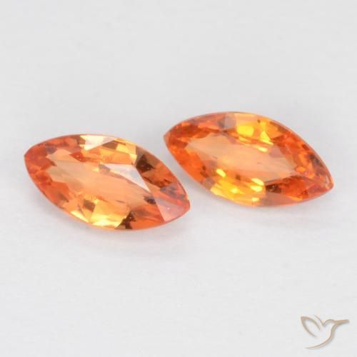 0.38 ctw Orange Sapphire Stones, Natural Sapphire in Marquise Facet Shape for Sale
