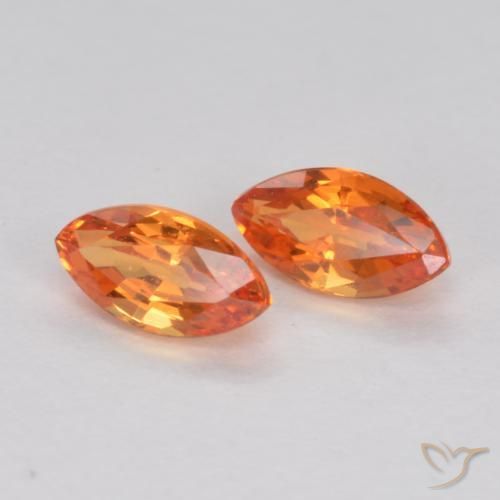 0.42 ctw Orange Sapphire Stones, Natural Sapphire in Marquise Facet Shape for Sale