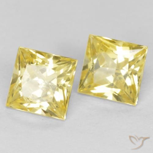 0.59 ctw Yellow Sapphire Stones, Natural Sapphire in Princess-Cut Shape for Sale