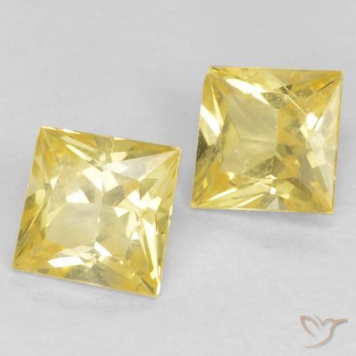 0.57 ctw Yellow Sapphire Stones, Natural Sapphire in Princess-Cut Shape for Sale
