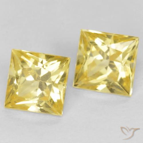 0.68 ctw Yellow Sapphire Stones, Natural Sapphire in Princess-Cut Shape for Sale
