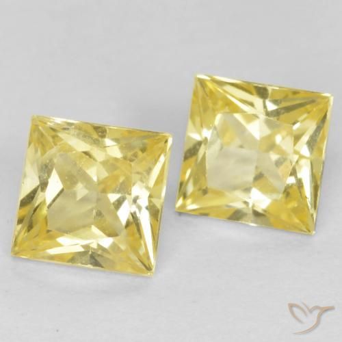 0.63 ctw Yellow Sapphire Stones, Natural Sapphire in Princess-Cut Shape for Sale