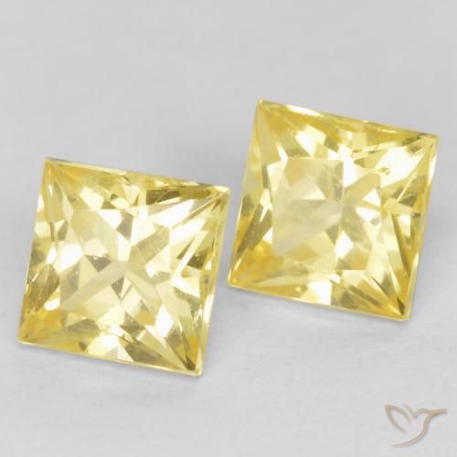 0.69 ctw Yellow Sapphire Stones, Natural Sapphire in Princess-Cut Shape for Sale