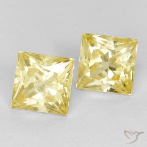0.75 ctw Yellow Sapphire Stones, Natural Sapphire in Princess-Cut Shape for Sale
