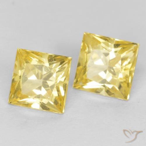 0.76 ctw Yellow Sapphire Stones, Natural Sapphire in Princess-Cut Shape for Sale