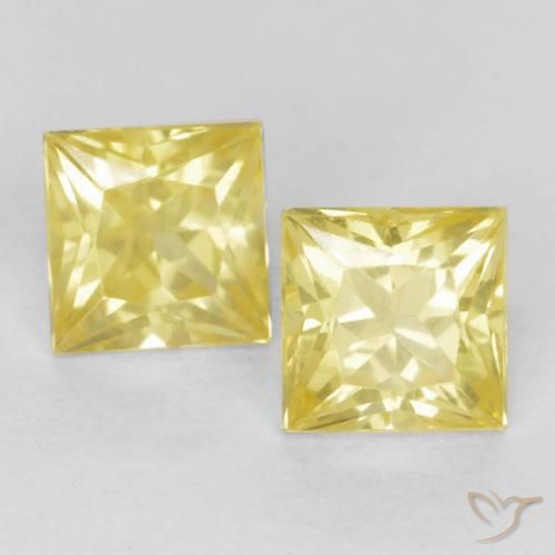 0.59 ctw Yellow Sapphire Gemstones, Sapphire Gems in Princess-Cut Shape for Sale.