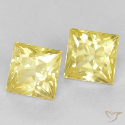 0.59 ctw Yellow Sapphire Stones, Natural Sapphire in Princess-Cut Shape for Sale