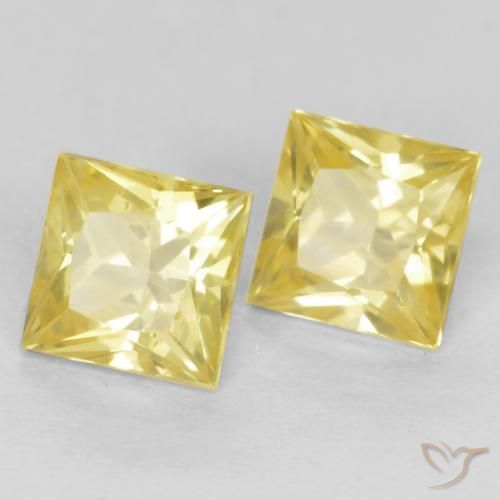 0.80 ctw Yellow Sapphire Stones, Natural Sapphire in Princess-Cut Shape for Sale
