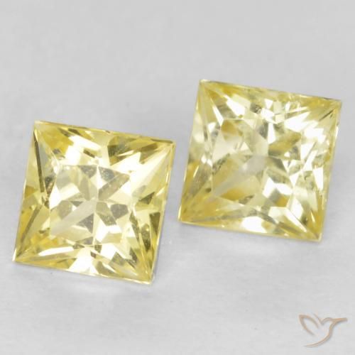 0.58 ctw Yellow Sapphire Stones, Natural Sapphire in Princess-Cut Shape for Sale