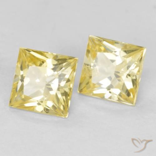 0.70 ctw Yellow Sapphire Stones, Natural Sapphire in Princess-Cut Shape for Sale