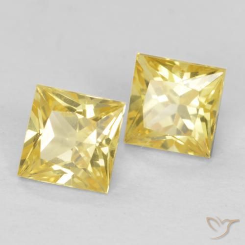 0.68 ctw Yellow Sapphire Stones, Natural Sapphire in Princess-Cut Shape for Sale