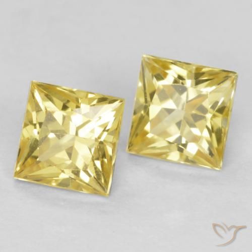 0.78 ctw Yellow Sapphire Stones, Natural Sapphire in Princess-Cut Shape for Sale
