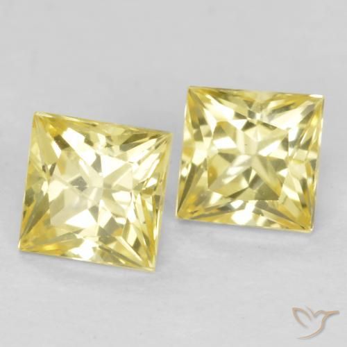 0.57 ctw Yellow Sapphire Stones, Natural Sapphire in Princess-Cut Shape for Sale