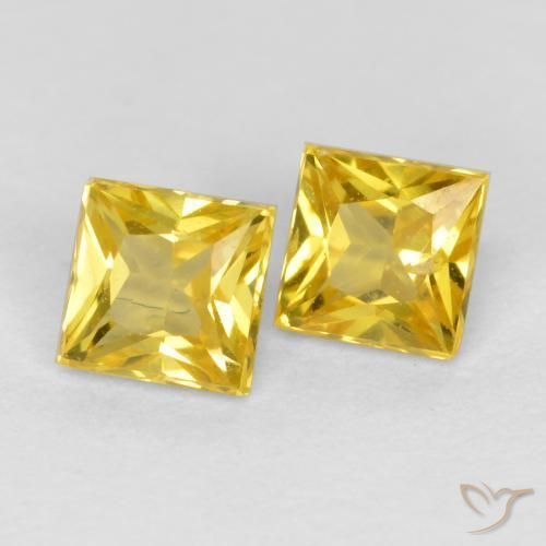 0.64 ctw Yellow Sapphire Stones, Natural Sapphire in Princess-Cut Shape for Sale