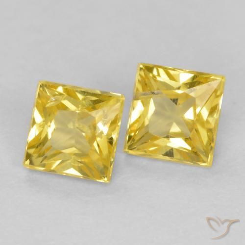 0.52 ctw Yellow Sapphire Stones, Natural Sapphire in Princess-Cut Shape for Sale