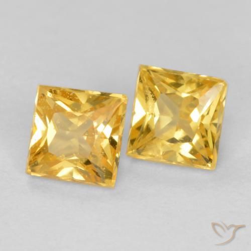 0.54 ctw Golden Sapphire Stones, Natural Sapphire in Princess-Cut Shape for Sale