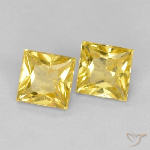 0.59 ctw Yellow Sapphire Stones, Natural Sapphire in Princess-Cut Shape for Sale