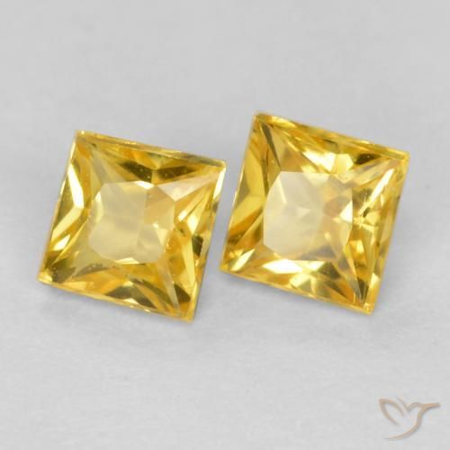 0.53 ctw Yellow Sapphire Stones, Natural Sapphire in Princess-Cut Shape for Sale