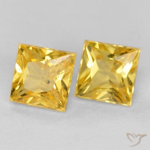 0.58 ctw Yellow Sapphire Stones, Natural Sapphire in Princess-Cut Shape for Sale