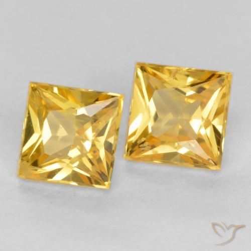 0.58 ctw Golden Sapphire Stones, Natural Sapphire in Princess-Cut Shape for Sale