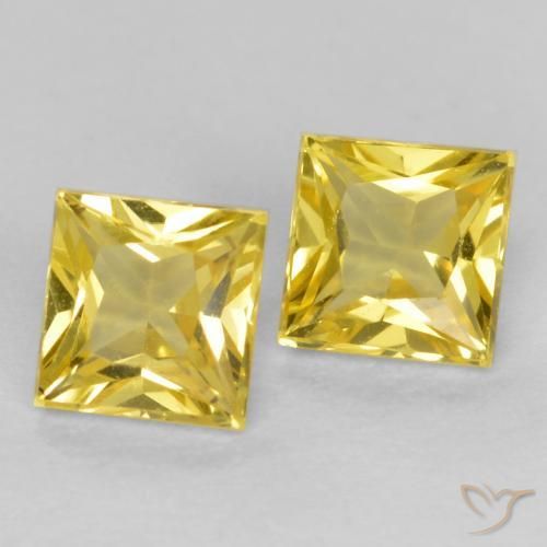 0.58 ctw Yellow Sapphire Stones, Natural Sapphire in Princess-Cut Shape for Sale