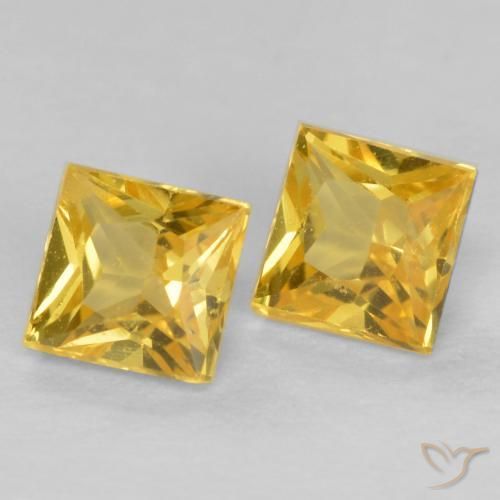 0.58 ctw Yellow Sapphire Stones, Natural Sapphire in Princess-Cut Shape for Sale