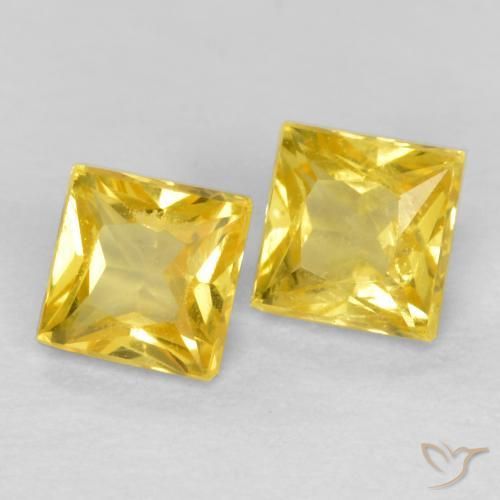 0.54 ctw Yellow Sapphire Stones, Natural Sapphire in Princess-Cut Shape for Sale