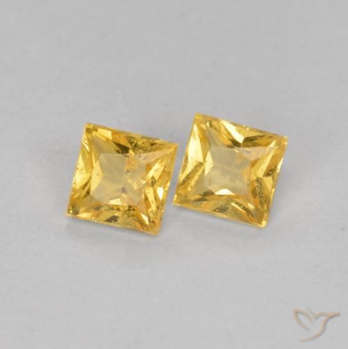 0.48 ctw Golden Sapphire Stones, Natural Sapphire in Princess-Cut Shape for Sale