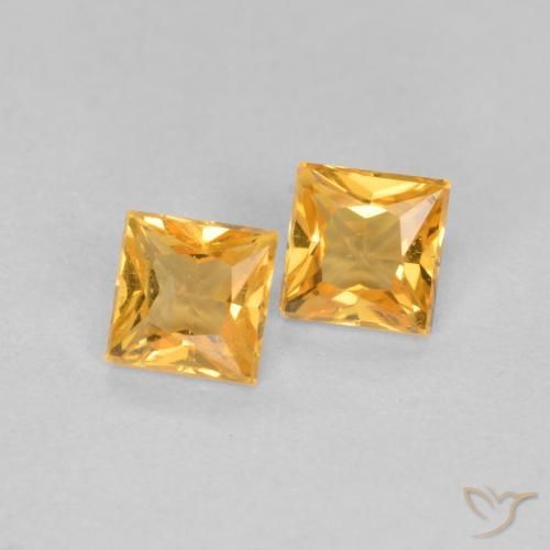 0.51 ctw Golden Sapphire Stones, Natural Sapphire in Princess-Cut Shape for Sale