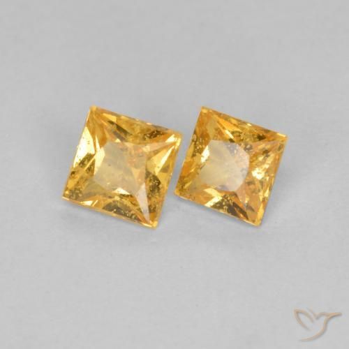 0.52 ctw Golden Sapphire Stones, Natural Sapphire in Princess-Cut Shape for Sale