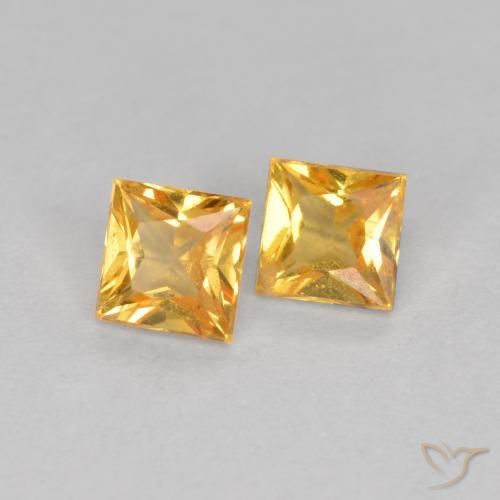 0.52 ctw Golden Sapphire Stones, Natural Sapphire in Princess-Cut Shape for Sale