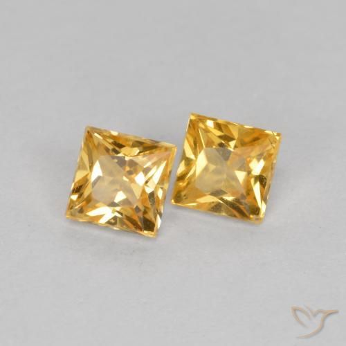 0.53 ctw Golden Sapphire Stones, Natural Sapphire in Princess-Cut Shape for Sale