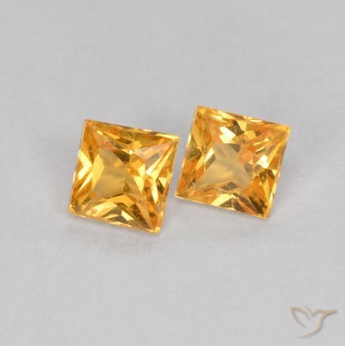 0.57 ctw Golden Sapphire Stones, Natural Sapphire in Princess-Cut Shape for Sale