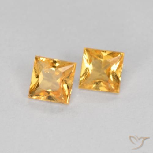0.47 ctw Golden Sapphire Stones, Natural Sapphire in Princess-Cut Shape for Sale