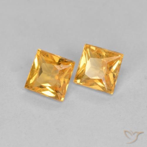 0.52 ctw Golden Sapphire Stones, Natural Sapphire in Princess-Cut Shape for Sale