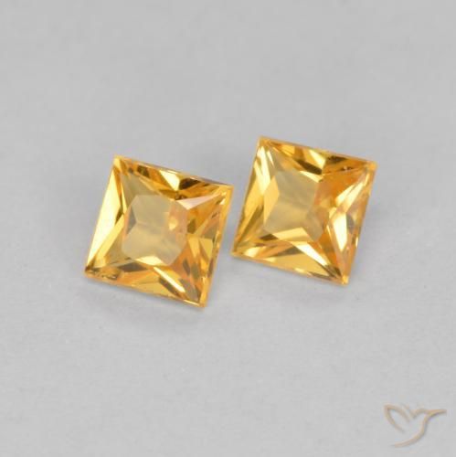 0.47 ctw Golden Sapphire Stones, Natural Sapphire in Princess-Cut Shape for Sale
