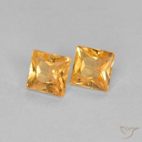 0.49 ctw Golden Sapphire Stones, Natural Sapphire in Princess-Cut Shape for Sale