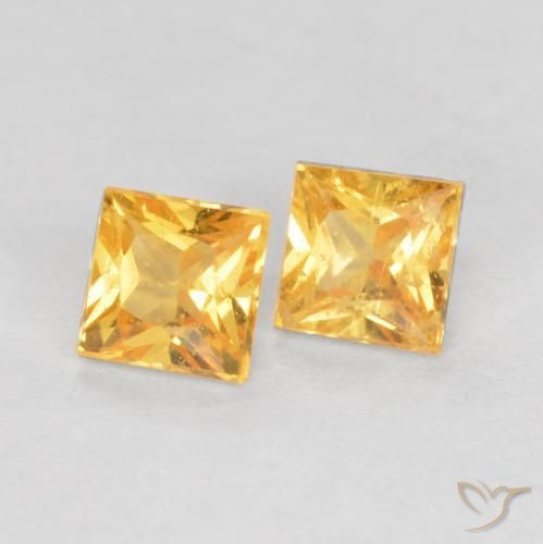 0.50 ctw Golden Sapphire Stones, Natural Sapphire in Princess-Cut Shape for Sale