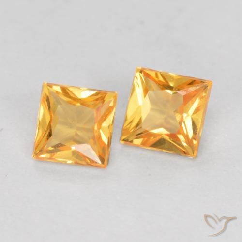 0.49 ctw Golden Sapphire Stones, Natural Sapphire in Princess-Cut Shape for Sale
