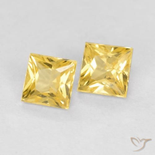 0.53 ctw Yellow Sapphire Stones, Natural Sapphire in Princess-Cut Shape for Sale