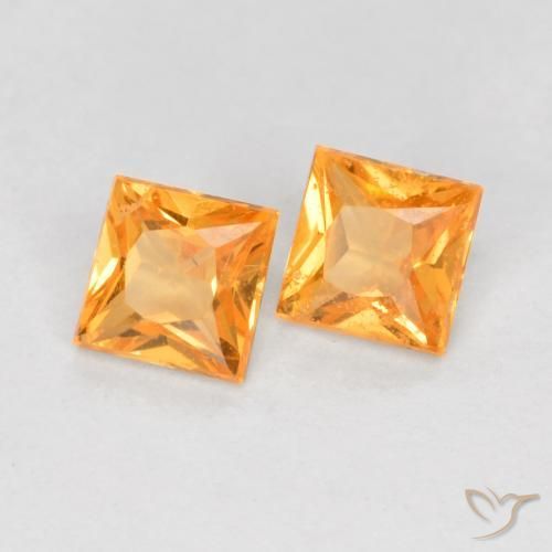0.50 ctw Orange Sapphire Stones, Natural Sapphire in Princess-Cut Shape for Sale