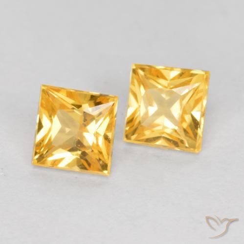 0.58 ctw Golden Sapphire Stones, Natural Sapphire in Princess-Cut Shape for Sale