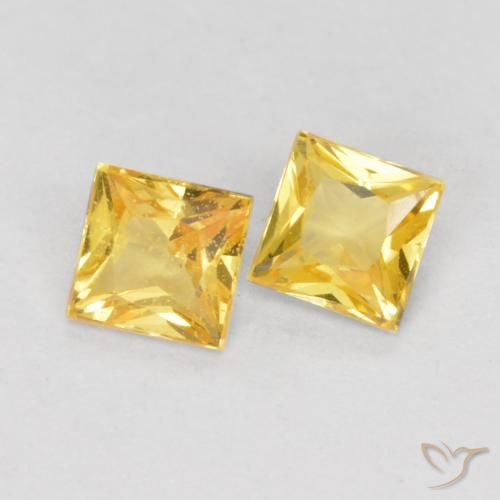0.47 ctw Yellow Sapphire Stones, Natural Sapphire in Princess-Cut Shape for Sale