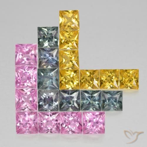 3.23 ctw Multicolor Sapphire Stones, Natural Sapphire in Princess-Cut Shape for Sale