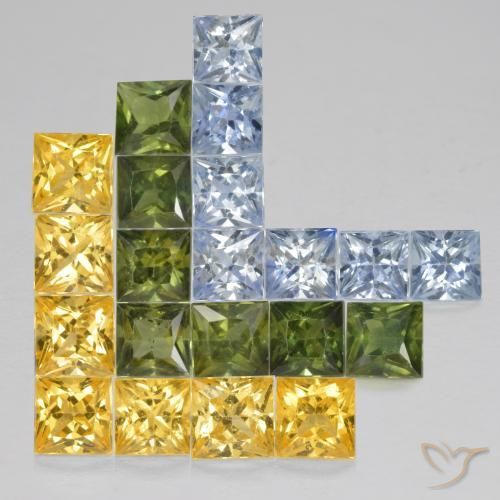 4.18 ctw Multicolor Sapphire Stones, Natural Sapphire in Princess-Cut Shape for Sale