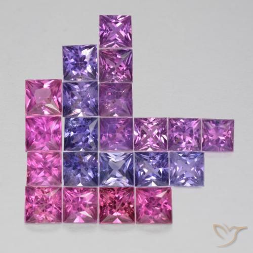 2.78 ctw Multicolor Sapphire Stones, Natural Sapphire in Princess-Cut Shape for Sale
