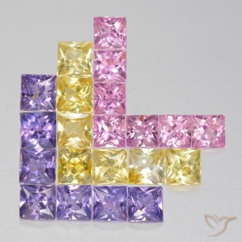 1.43 ctw Multicolor Sapphire Stones, Natural Sapphire in Princess-Cut Shape for Sale