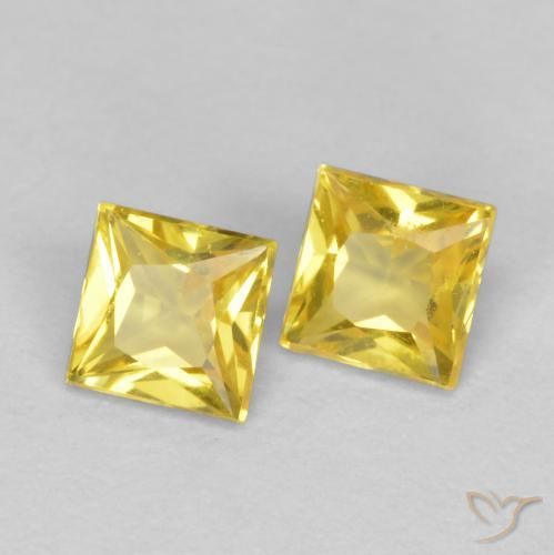 0.48 ctw Yellow Sapphire Stones, Natural Sapphire in Princess-Cut Shape for Sale